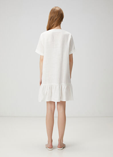Beymen Club Beyaz Mini Keten Gömlek Elbise - 4