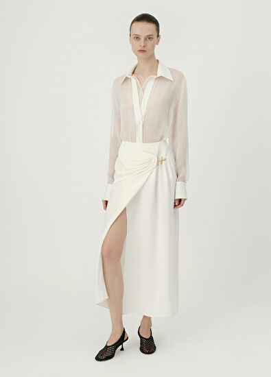 Rawe Cindy Beyaz İpek Kadın Uzun Etek - 5