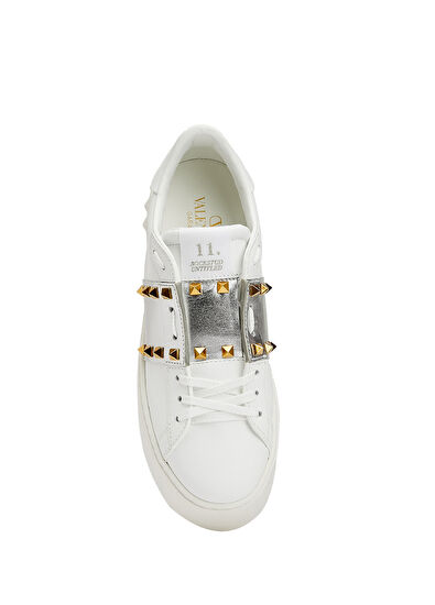 Flatform Rockstud Beyaz Silver Kadın Deri Sneaker - Görsel 6