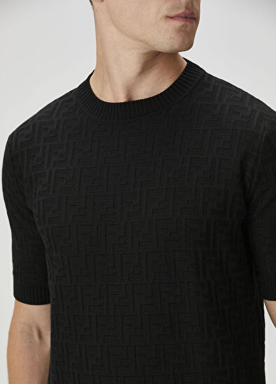 Fendi Black Logo Motif Short Sleeve Sweater - 5