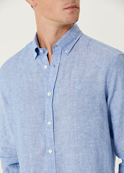 Beymen Club Comfort Fit Blue Linen Shirt - 4