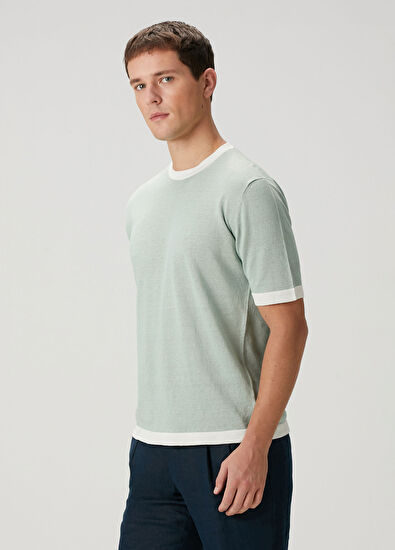 Maurizio Baldassari Yeşil Polo Yaka Kısa Kollu Keten Triko - 3