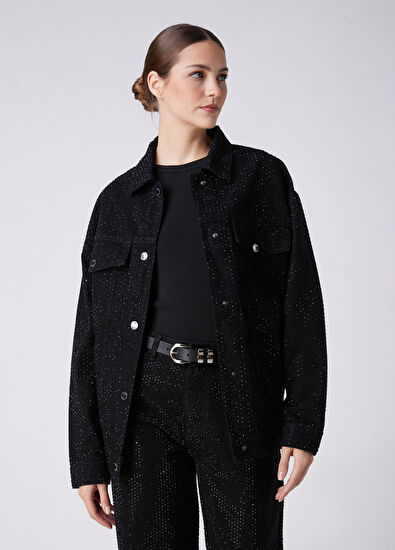 Beymen Club Black Hotfix Oversize Trucker Denim Jacket - 5