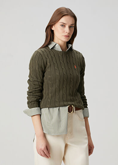 Haki Saç Örgü Kazak - Görsel 5