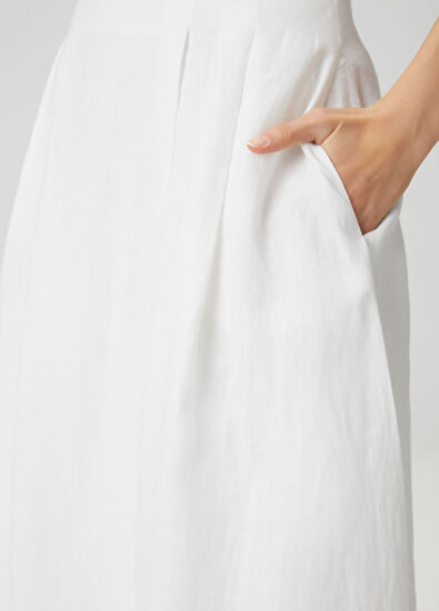 Beymen Club Kırık Beyaz Uzun Keten Etek - 5