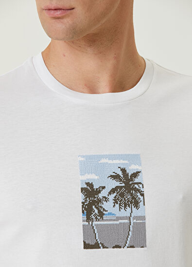Beymen Club White Palm Embroidered T-shirt - 6