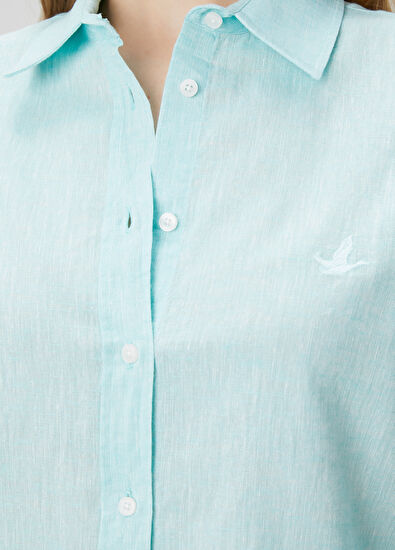 Beymen Club Turkuaz Keten Gömlek - 5