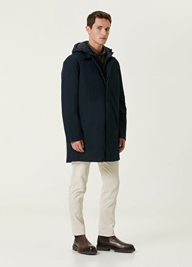 Beymen Club Lacivert Kapüşonlu İç Yaka Detaylı Twill Kaban - 3