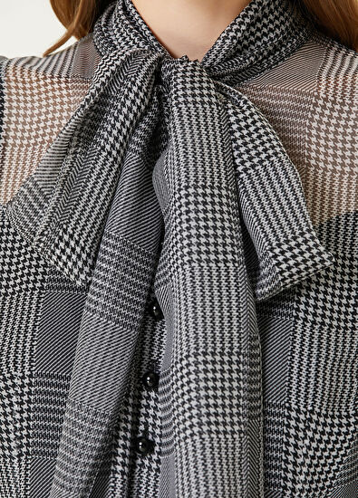 Dolce&Gabbana Koyu Gri Ekoseli Midi İpek Şifon Elbise - 4