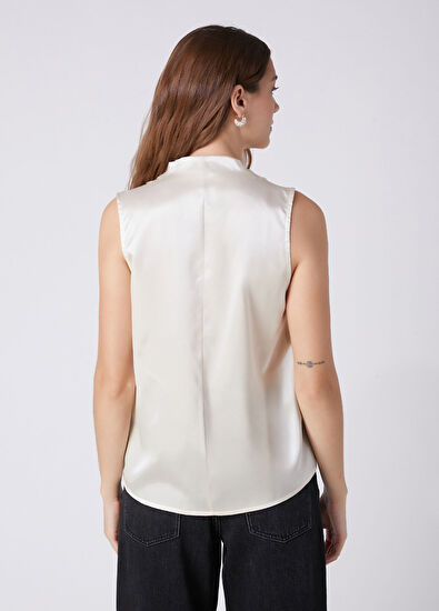 Beymen Club Cream Sleeveless Silk Blouse - 5
