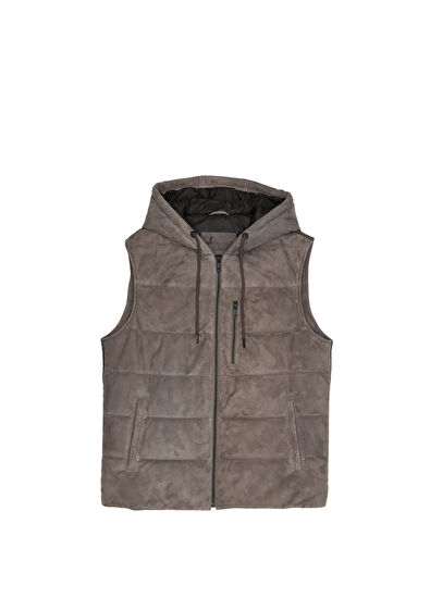 Beymen Club Antrasit Kapüşonlu Deri Yelek - 7