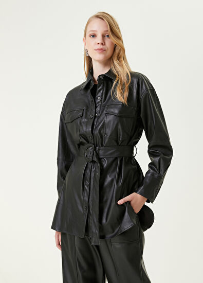 Beymen Club Siyah Kemerli Suni Deri Dış Gömlek - 5