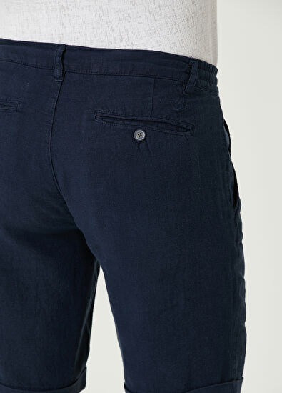 Beymen Club Regular Fit Lacivert Beli Kordonlu Keten Şort - 5