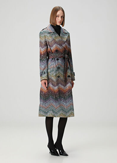 Colorblocked Zikzak Desenli Palto - Görsel 4