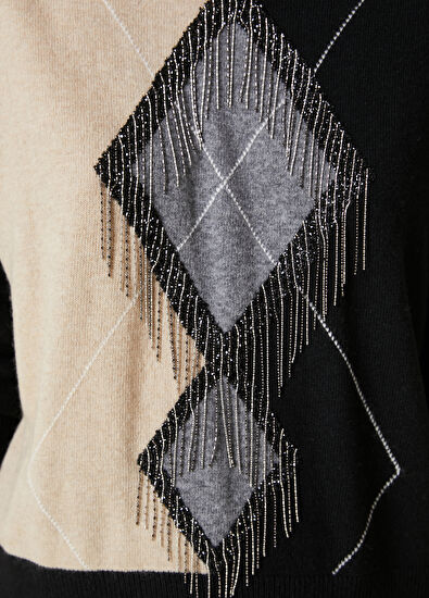 Beymen Club Siyah Püskül Zincir Detaylı Yün Kazak - 5