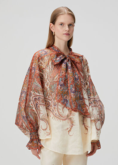 Zimmermann Rhiannon Bej Şal Desenli Bluz - 3