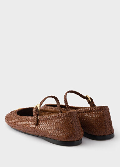 Prada Brown Woven Leather Women's Ballet Flats - 4