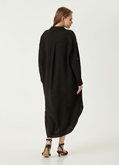 Beymen Club Siyah Midi Keten Elbise - 6