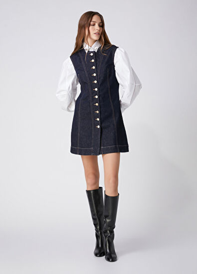 Beymen Club Indigo Mini Denim Dress - 3