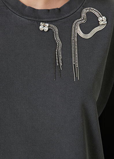 Beymen Club Oversize Antrasit Taşlı Mini Elbise - 5