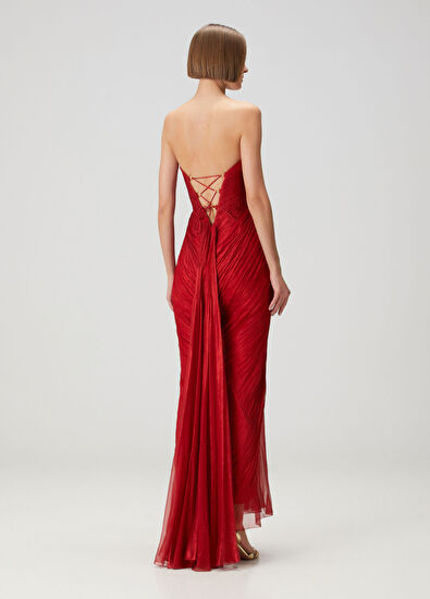 Julieta Kırmızı Maksi İpek Abiye Elbise - Görsel 5