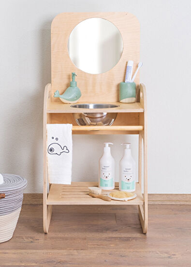 Orfis Kids Montessori Huş Ahşap Çocuk Oyuncak Lavabo - 4