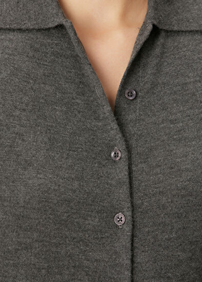 7 For All Mankind Koyu Gri Kaşmir Polo Hırka - 5