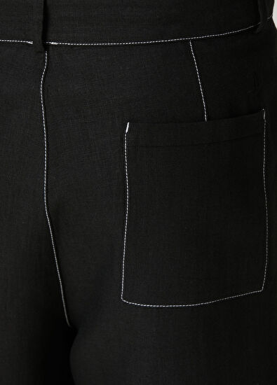 Beymen Club Siyah Beyaz Dikişli Keten Şort - 5