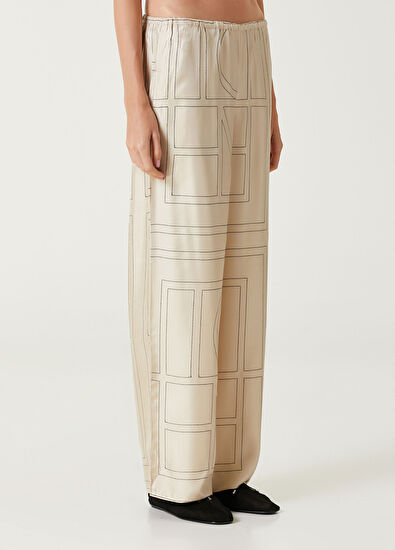 Toteme Ekru Monogram İpek Pijama Pantolon - 3