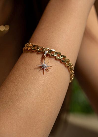 Safir Mücevher S'Charm Star 14K Gold Women's Charm with Diamond Stones - 5