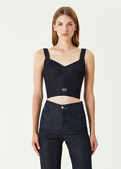Dolce&Gabbana Lacivert Crop Denim Bluz - 3