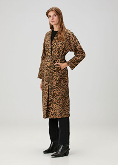 Mentle Leopar Desenli Palto - Görsel 4