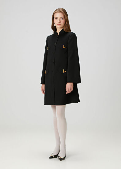 VGold Siyah Yün Kaban - Görsel 4