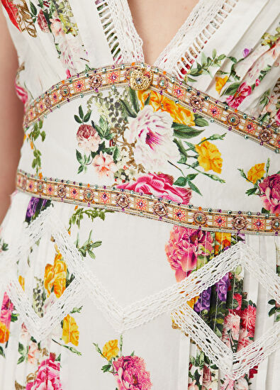 Camilla Beyaz Çiçekli Maksi Elbise - 5