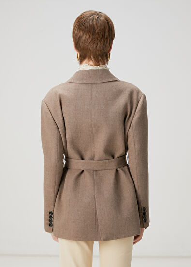 Beymen Club Camel Kruvaze Oversize Yün Blazer - 4