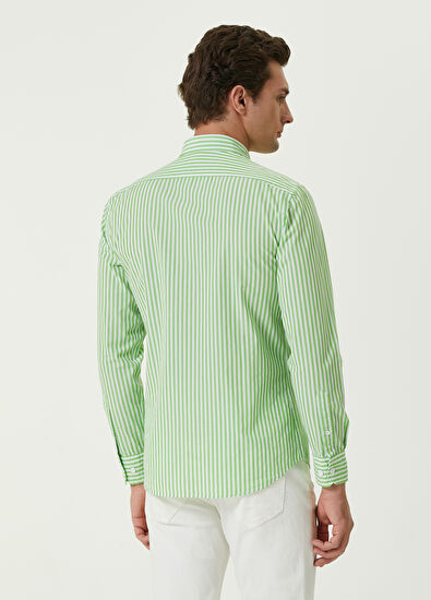 Beymen Club Slim Fit Yeşil Çizgi Desenli Çapa Nakışlı Gömlek - 4