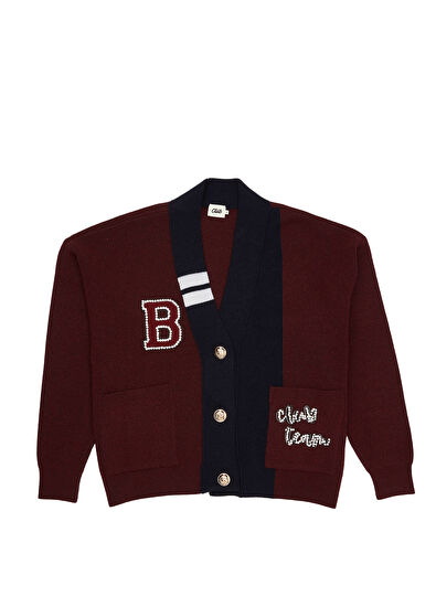 Beymen Club Burgundy Crystal Logo Wool College Cardigan - 7