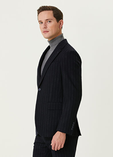 Beymen Club Lacivert Çizgili Yün Ceket - 4