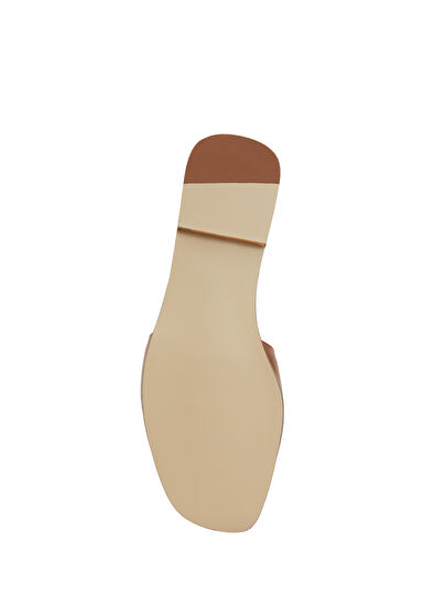 Beymen Club Taba Logo Detaylı Kadın Deri Terlik - 5