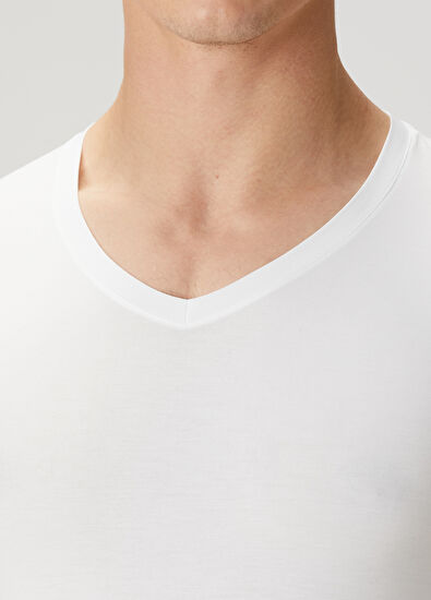 Zegna Underwear Beyaz V Yaka Basic T-shirt - 5
