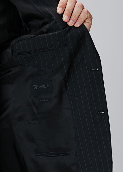 Siyah Çizgi Desenli Yün Takım Elbise - Görsel 10