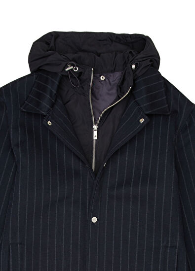 Beymen Club Navy Blue Hooded Stripe Print Outer Shirt - 7