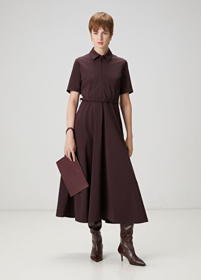Beymen Club Midi Shirt Dress With Burgundy Belt - 3