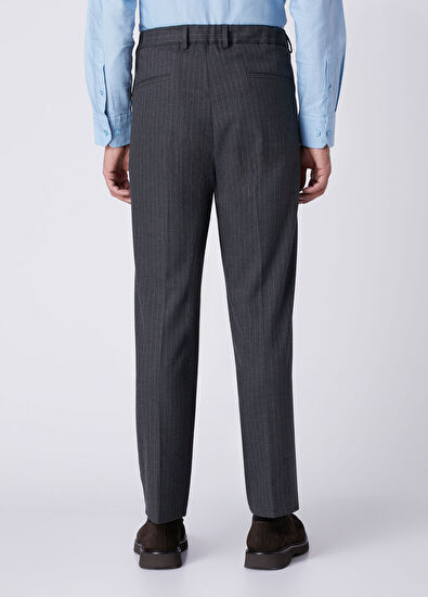 Beymen Club Relax Fit Anthracite Striped Pleated Trousers - 3