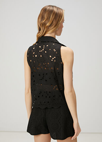Beymen Club Black Embroidered Sleeveless Shirt - 5