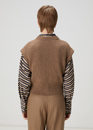 Beymen Club Açık Kahverengi Kolsuz Yün Kazak - 4