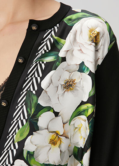 Dolce&Gabbana Siyah Çiçekli İpek Hırka - 4