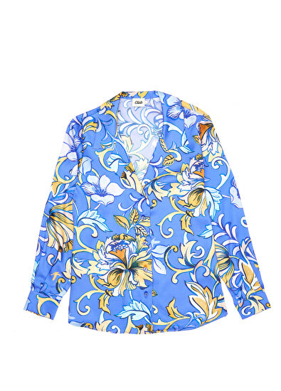 Beymen Club Mavi Sarı Çiçekli Twill Gömlek - 7