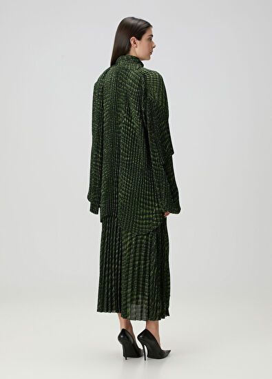 Balenciaga Yeşil Desenli Midi Elbise - 4