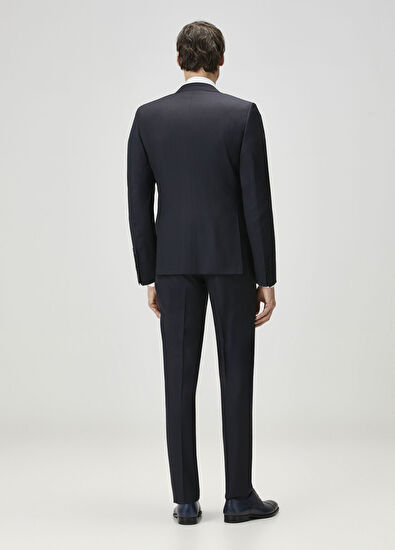 Lacivert Çizgi Desenli Yün Takım Elbise - Görsel 6